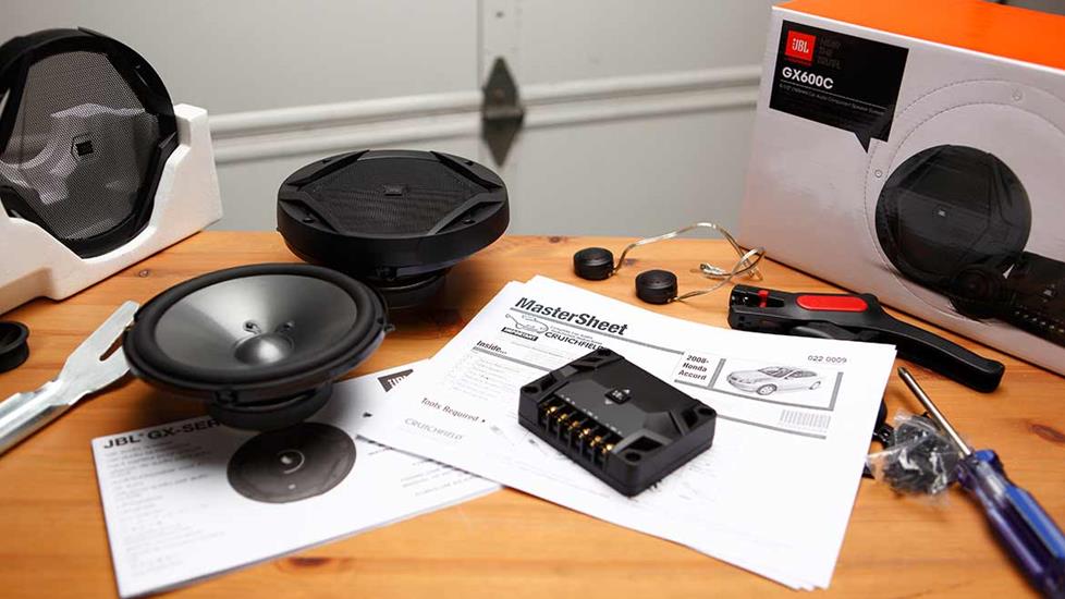JBL GX Series speakers ready to install with Crutchfield Mastersheet